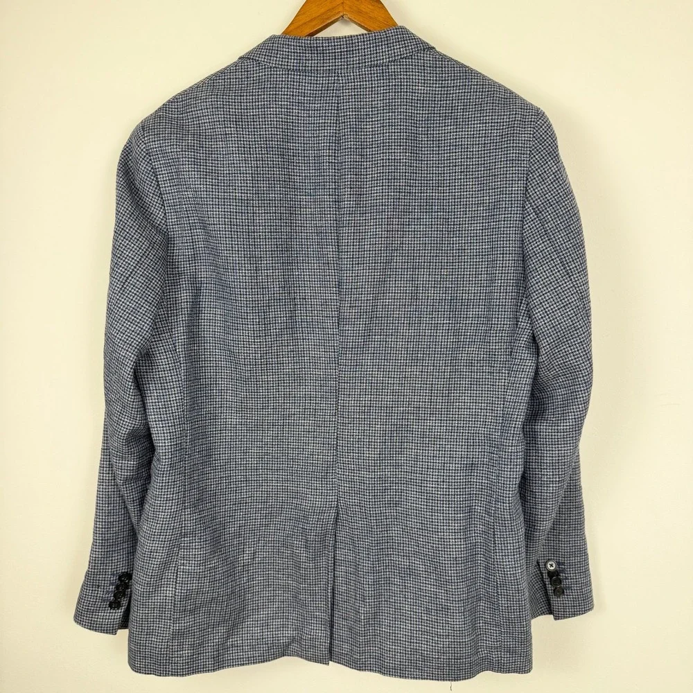 Banana Republic Blazer Mens 44R Blue Houndstooth Linen Blend Sport Coat Tailored